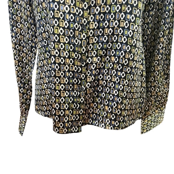 Express 100% Silk Blouse Women’s Medium Geometric Print Button Down Long Sleeve - Picture 5 of 11
